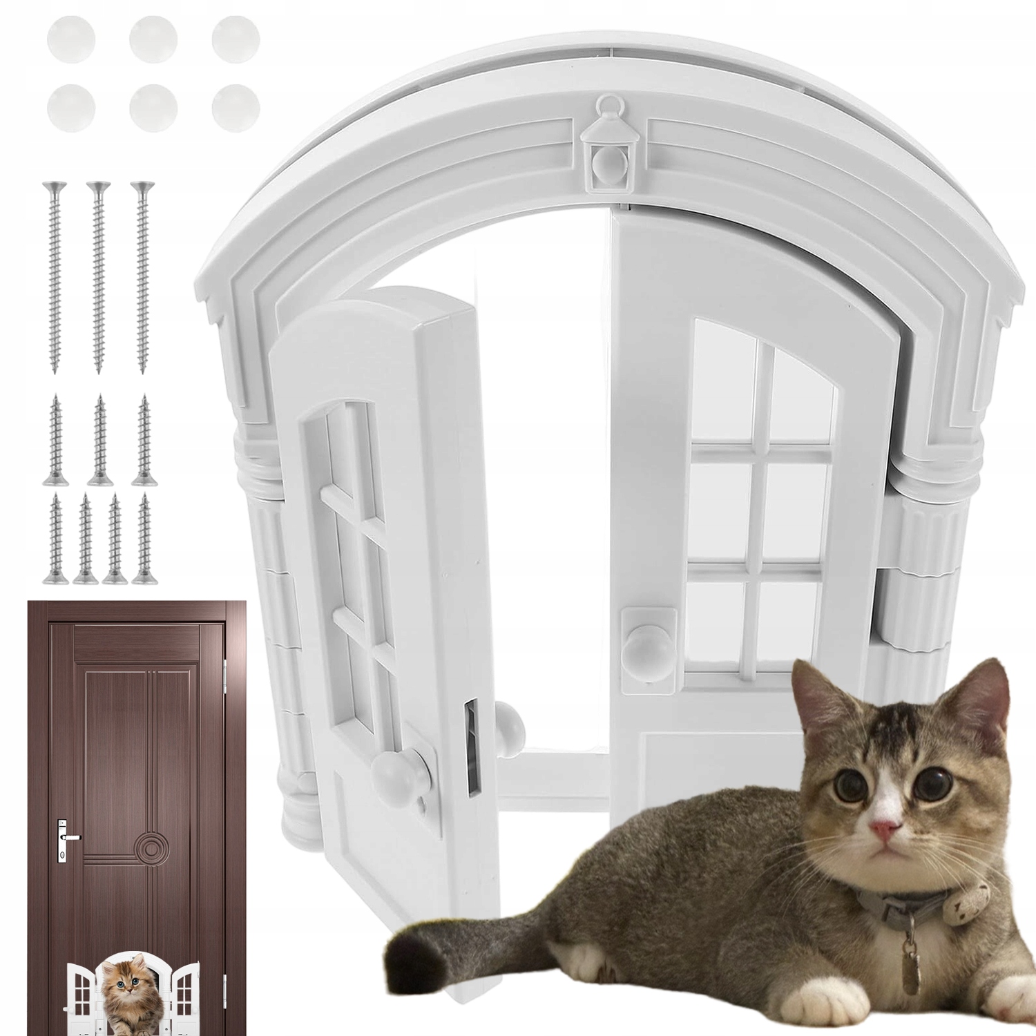 Levně Dveře Pro Kočky Do Vnitřních Dveří S Dvojitou Konstrukcí Dveří 24 CM Bílé