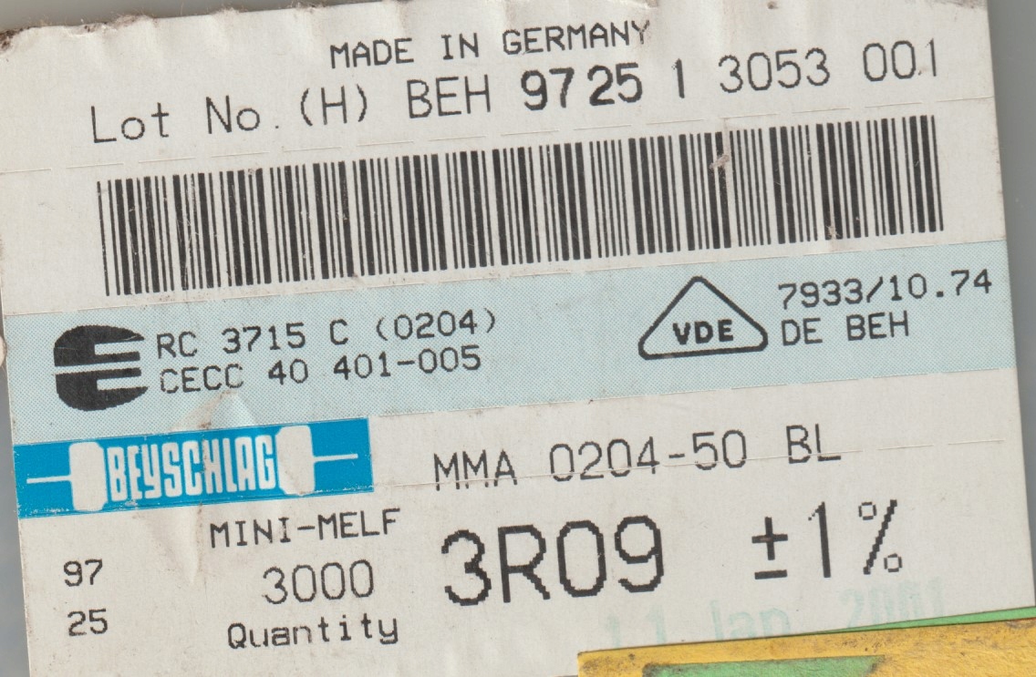 [100szt] 3R09 1% 50ppm rezystor Smd minimelf MMA0204 Beyschlag low noise