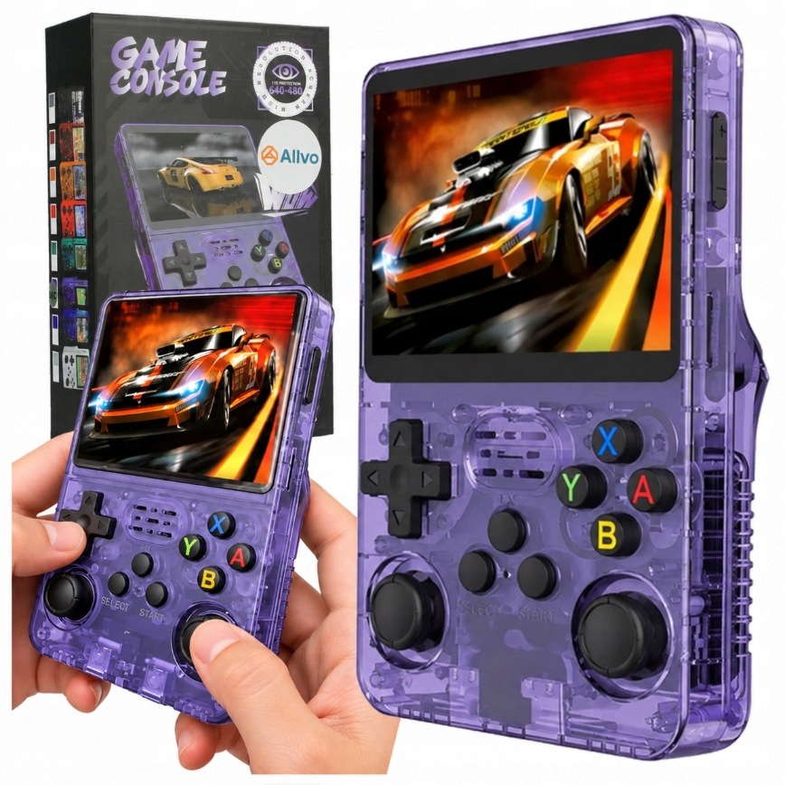 R36S Retro Konzole 24000 Her Mini Přenosná Herní Konzole 64GB Fialová