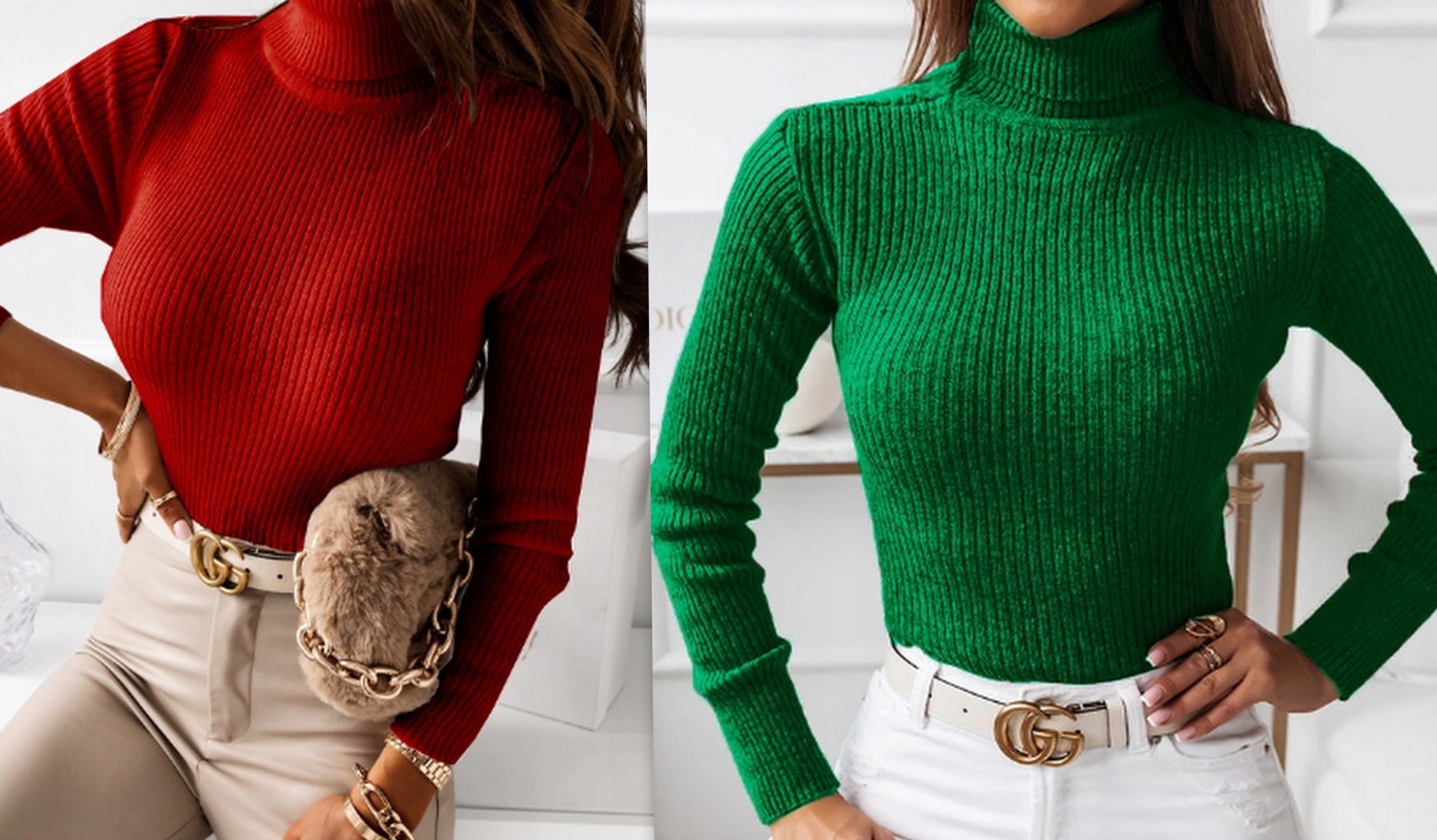 Piękny Golf PRĄŻKOWANY Damski Sweter Bluzka KOLORY Rozmiar uniwersalny