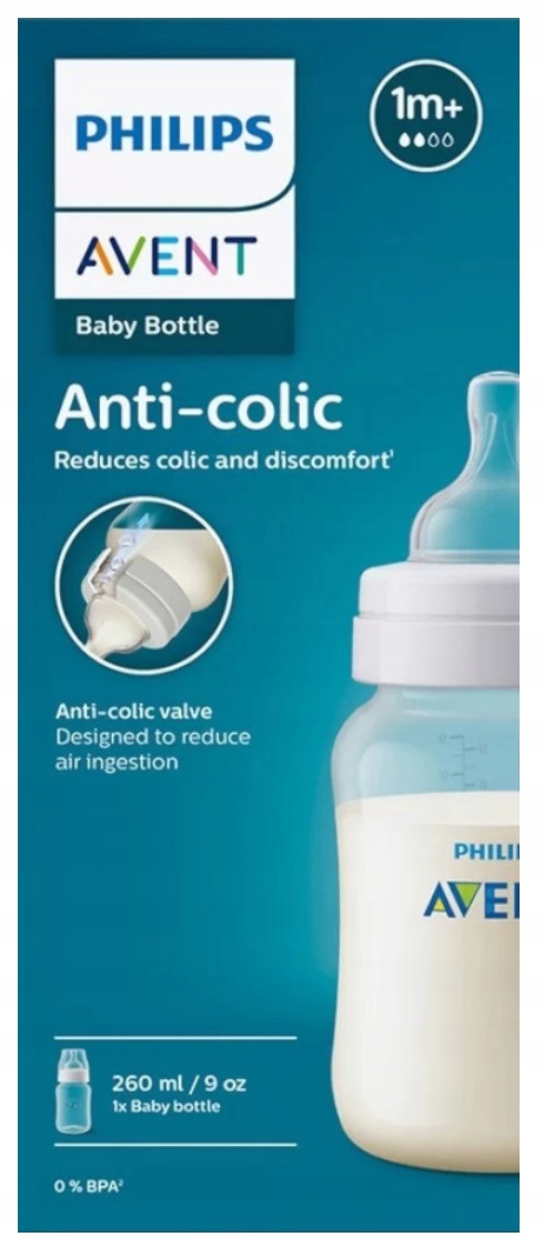 PHILIPS AVENT BUTELKA DLA DZIECKA ANTYKOLKOWA SMOCZEK 260ML 1M+ SCY103/01 Wiek dziecka 1 m+