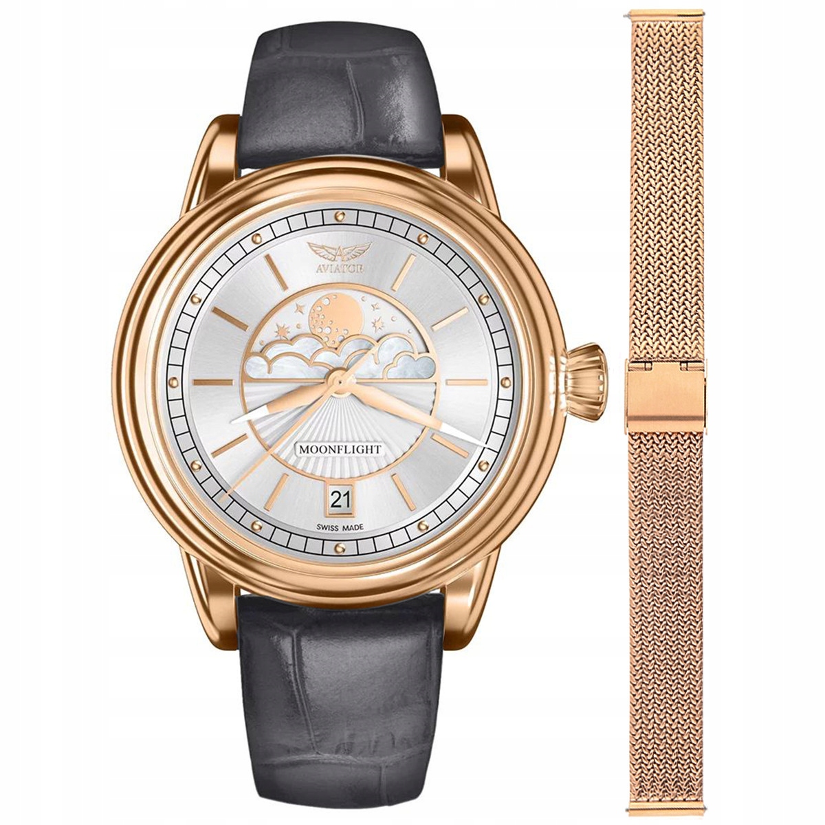 Dámské hodinky Aviator V.1.33.2.251.4GM-SET růžové zlato