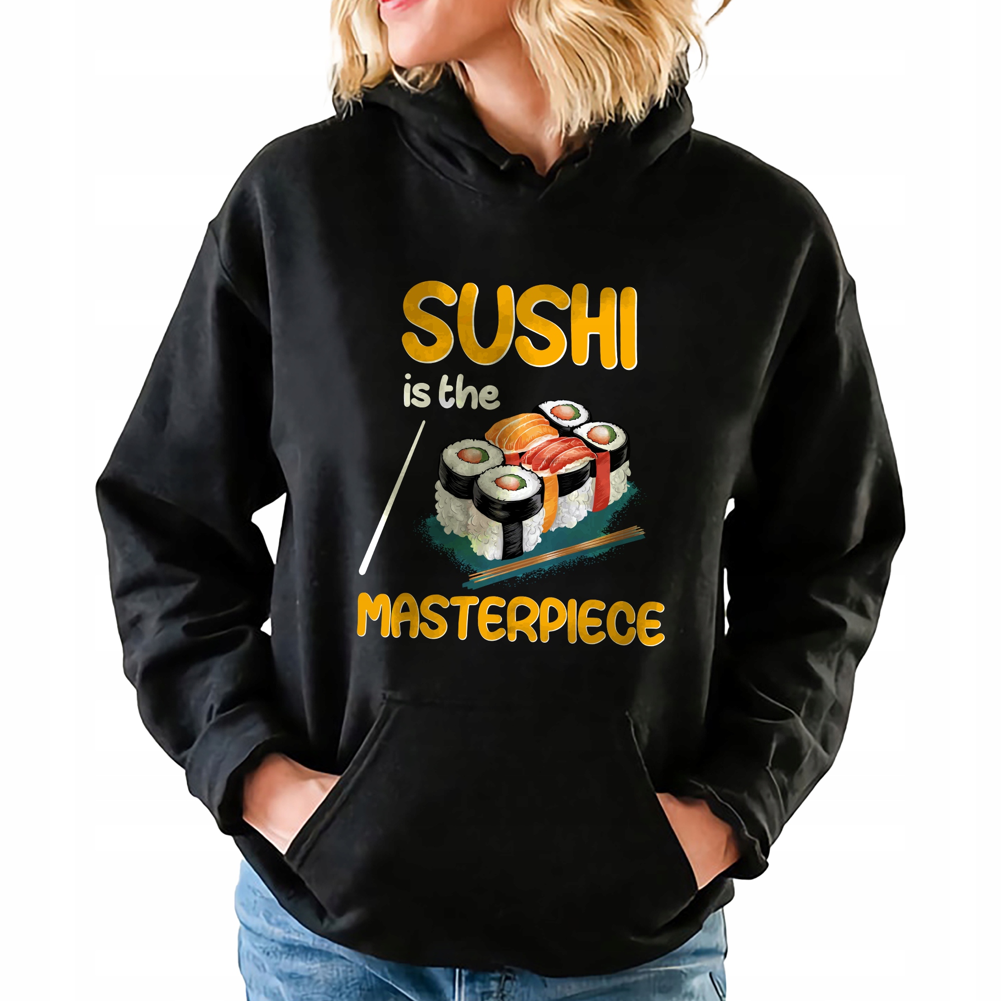 Mikina S Kapucí Černá Sushi Is The Masterpiece Korea Japonsko Vzorky Vel M