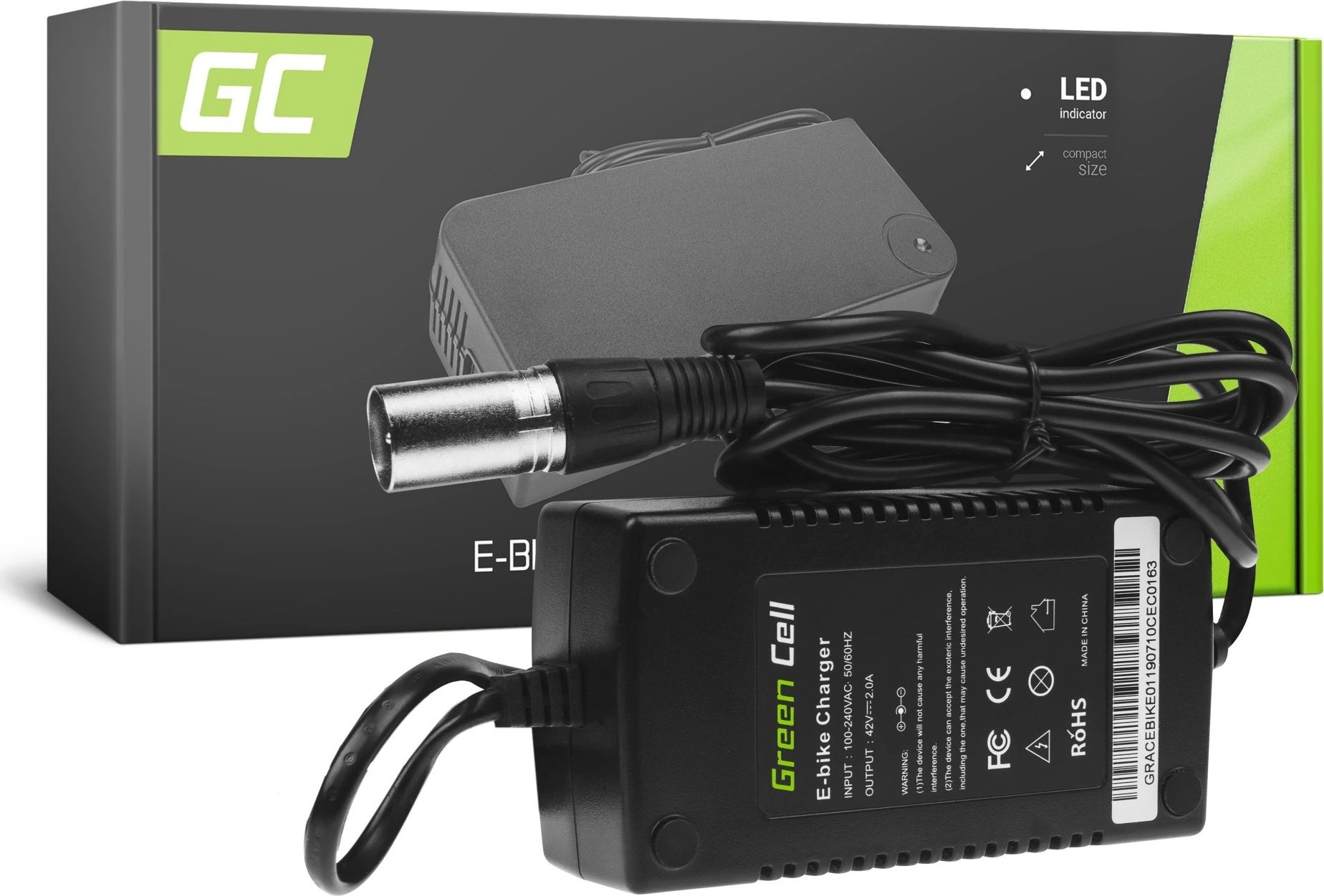 Nabíjačka Green Cell pre batérie do elektrobicyklov 42V 2A