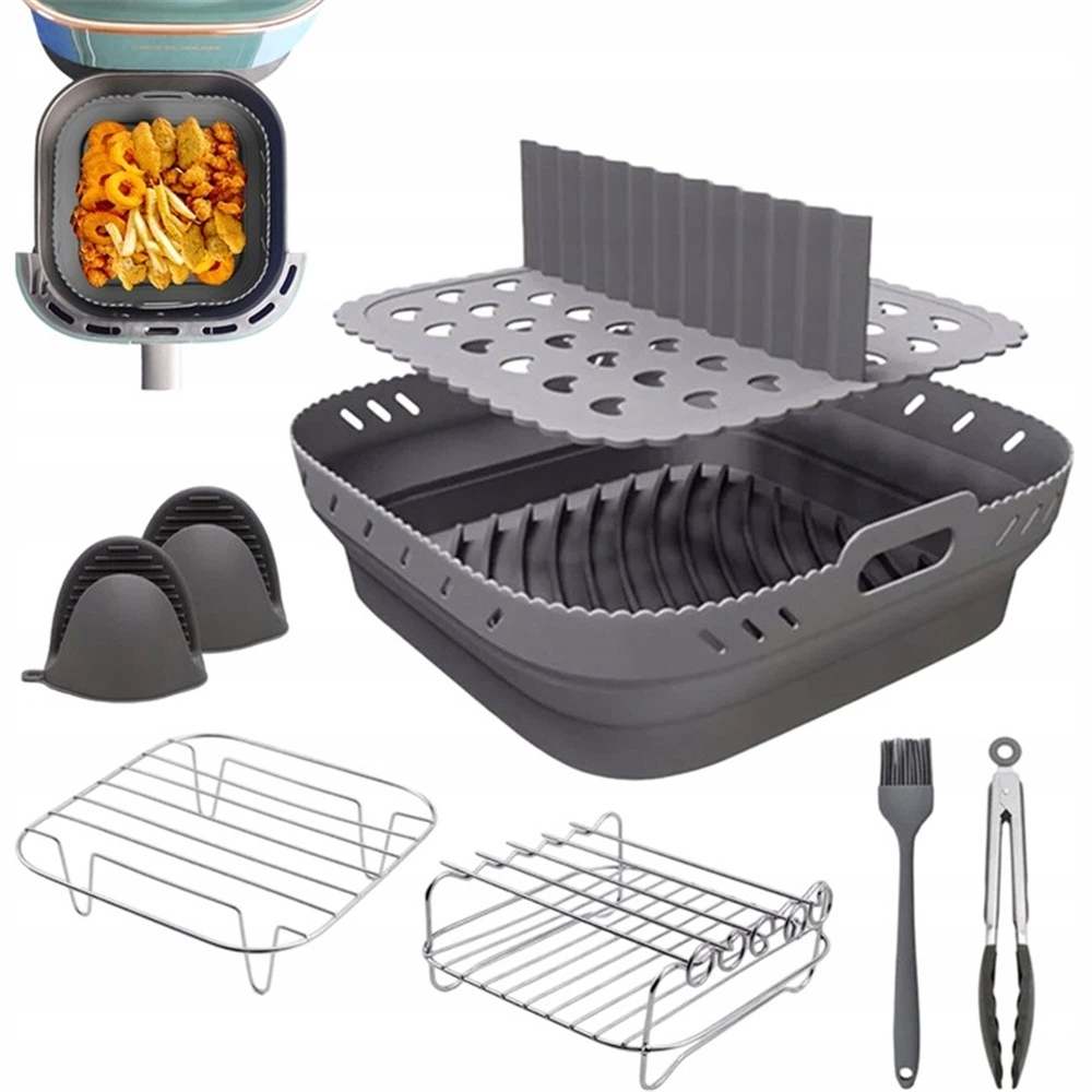 8 Szt Zestaw Akcesoria Do Air Fryer Ruszt Grill Wkład Silikon