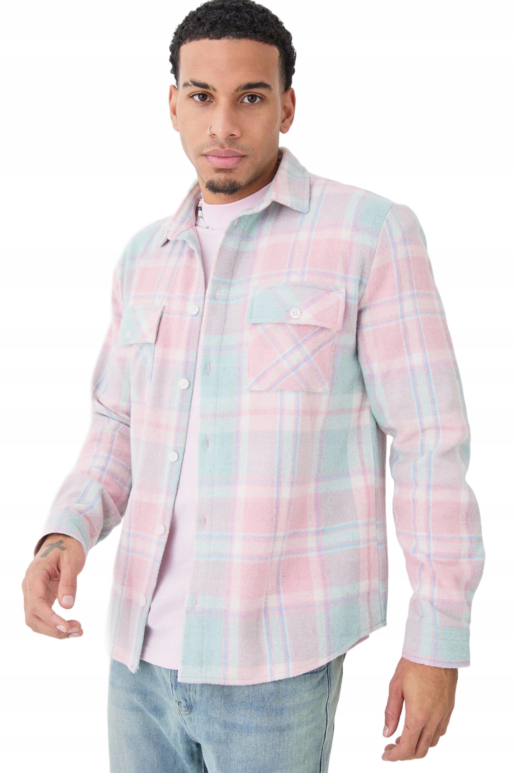 Boohooman Pánská Košile Casual S Kostkovanou Pastelovou Barvou, Dlouhý Rukáv, Z3A