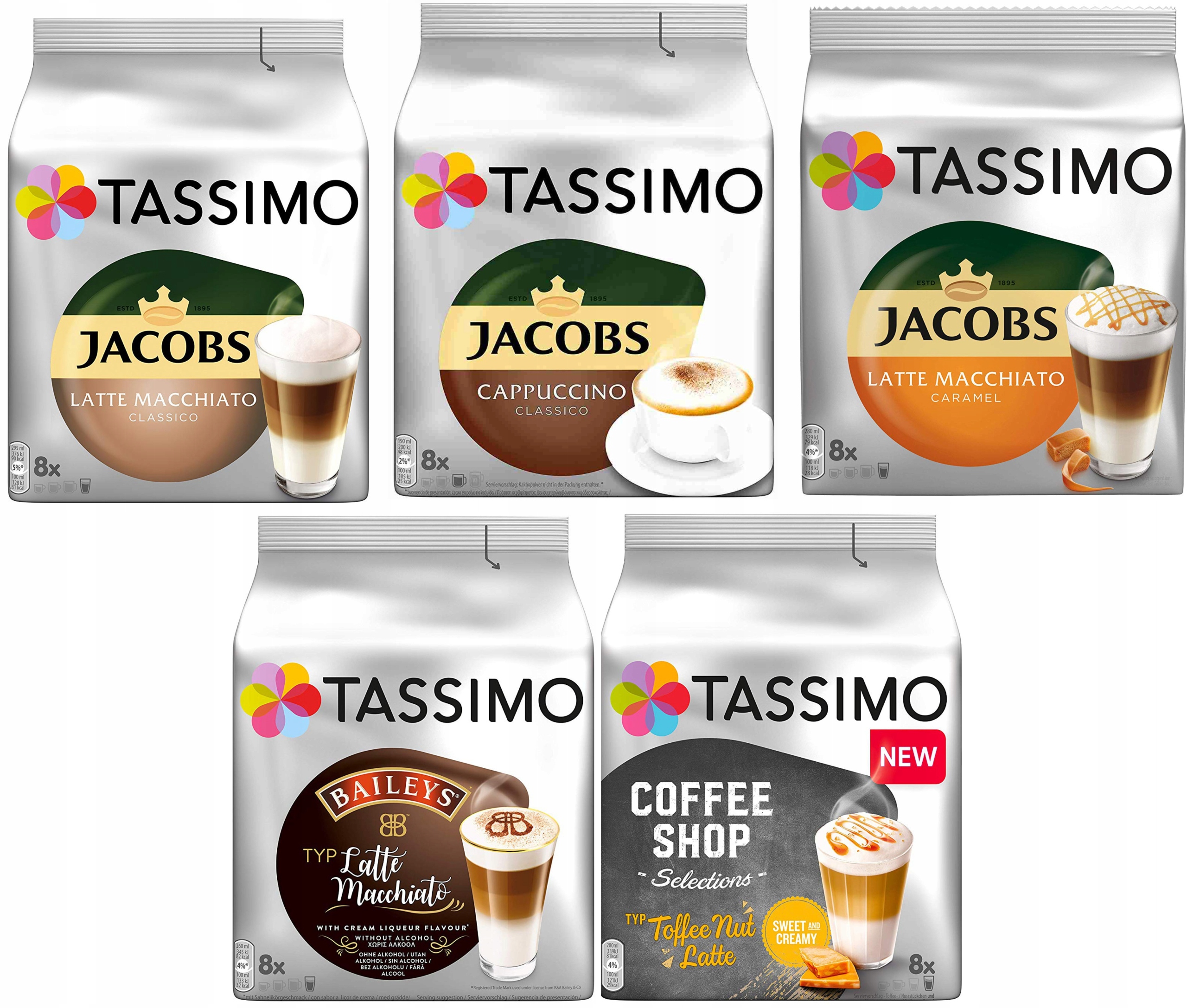 Kapsle Tassimo Latte Macchiato S příchutí, Sada 40 ks