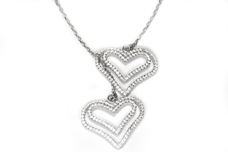 Stříbrný náhrdelník Srdce Dva Stříbro Ag 925