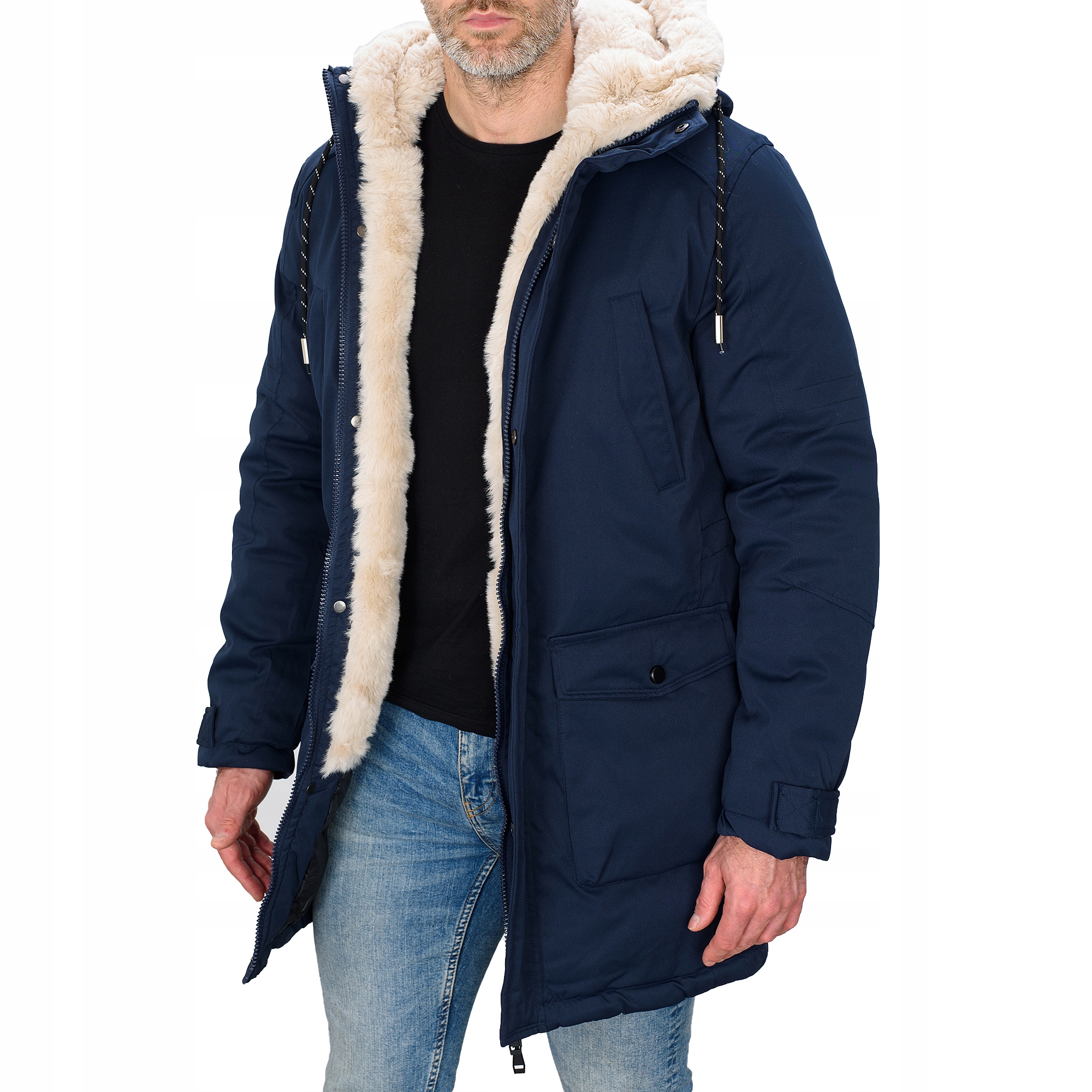 M120-215 r. M MĘSKA ZIMOWA KURTKA PIKOWANA PARKA FUTRO DŁUGA Długość do połowy uda