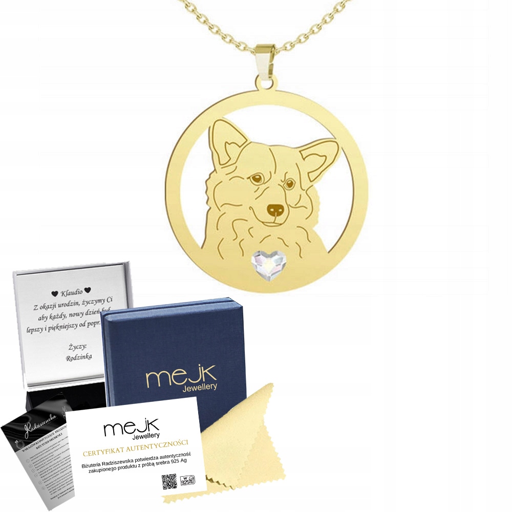 Zlatý náhrdelník z Welsh Corgi Pembroke Stříbro 925 Dárek Gravírování Bonus