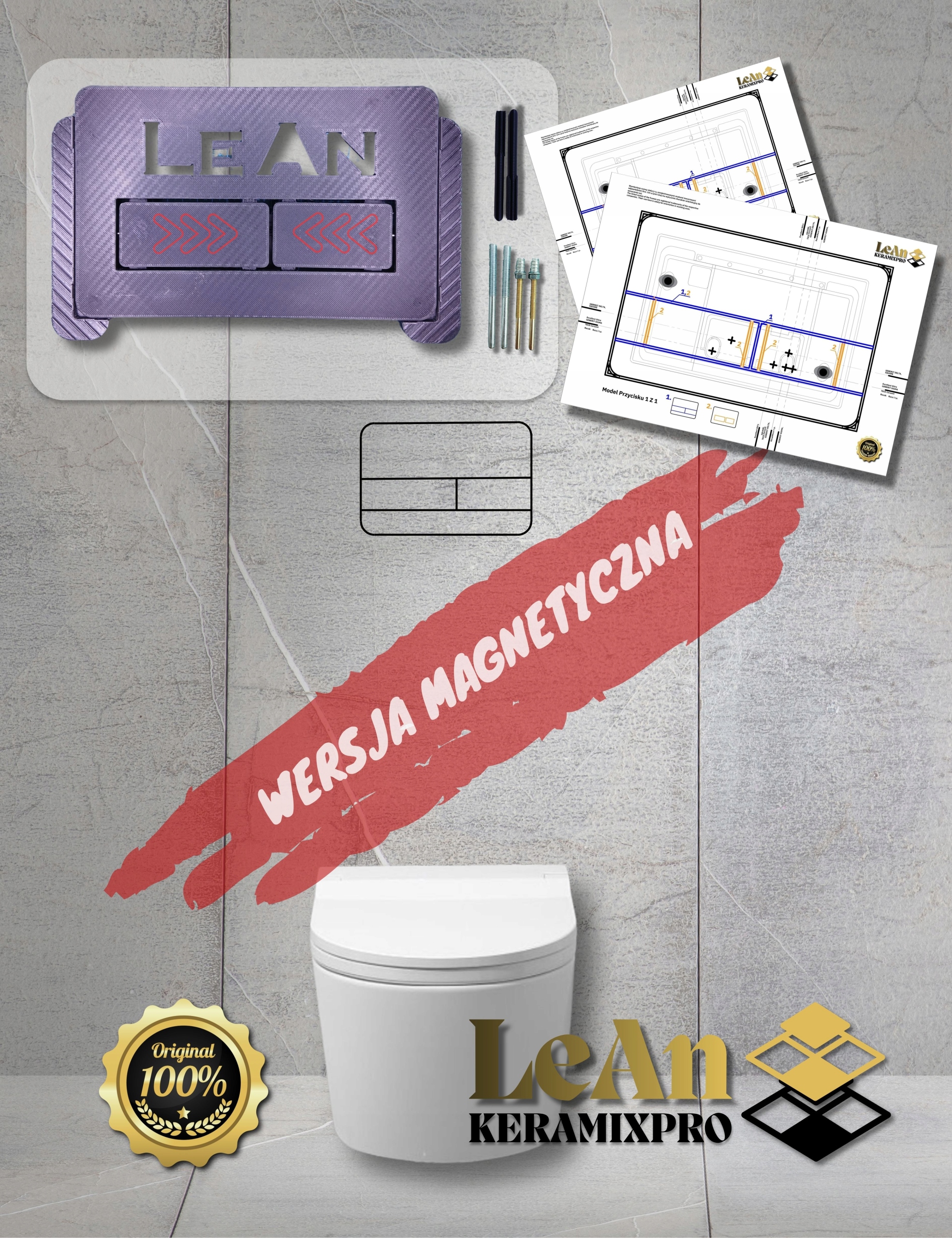 Skryté splachovacie tlačidlo úzkeho magnetického skla, čierne, bez súpravy na vyrezávanie