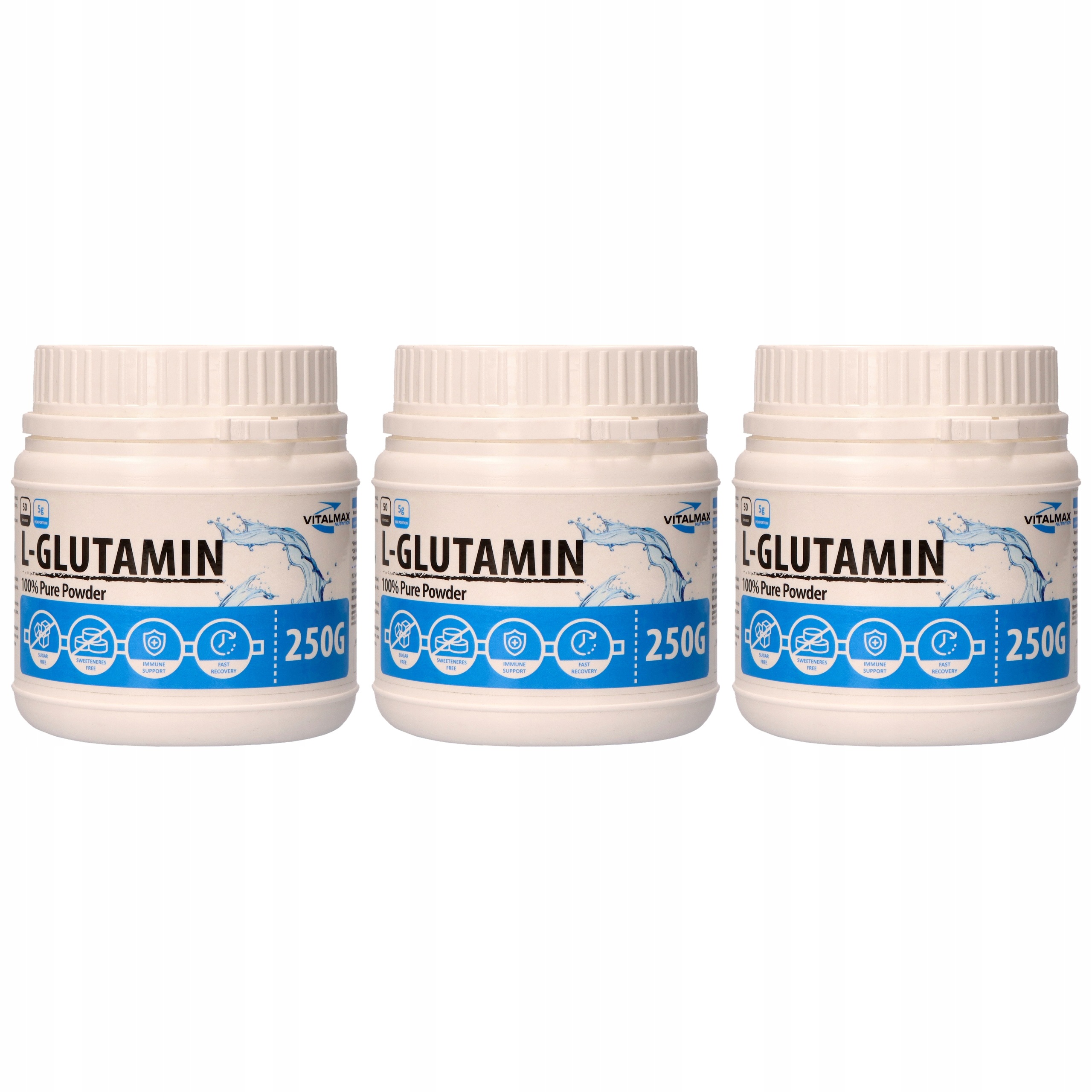 3x Vitalmax L-Glutamin 250 g Aminokyseliny Regenerace Svaly Síla