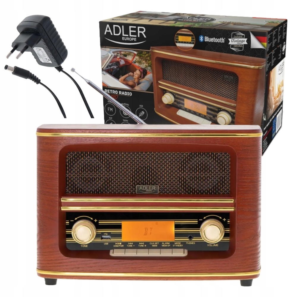Síťové rádio Retro Fm Paměť 30 stanic Bluetooth 5.0 Budík Adler AD1187
