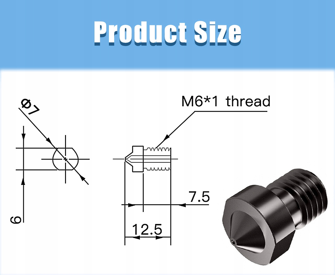 dysza drukarki E3DV6, HARTOWANA 0,5mm fil 1,75 mm. Producent Inna