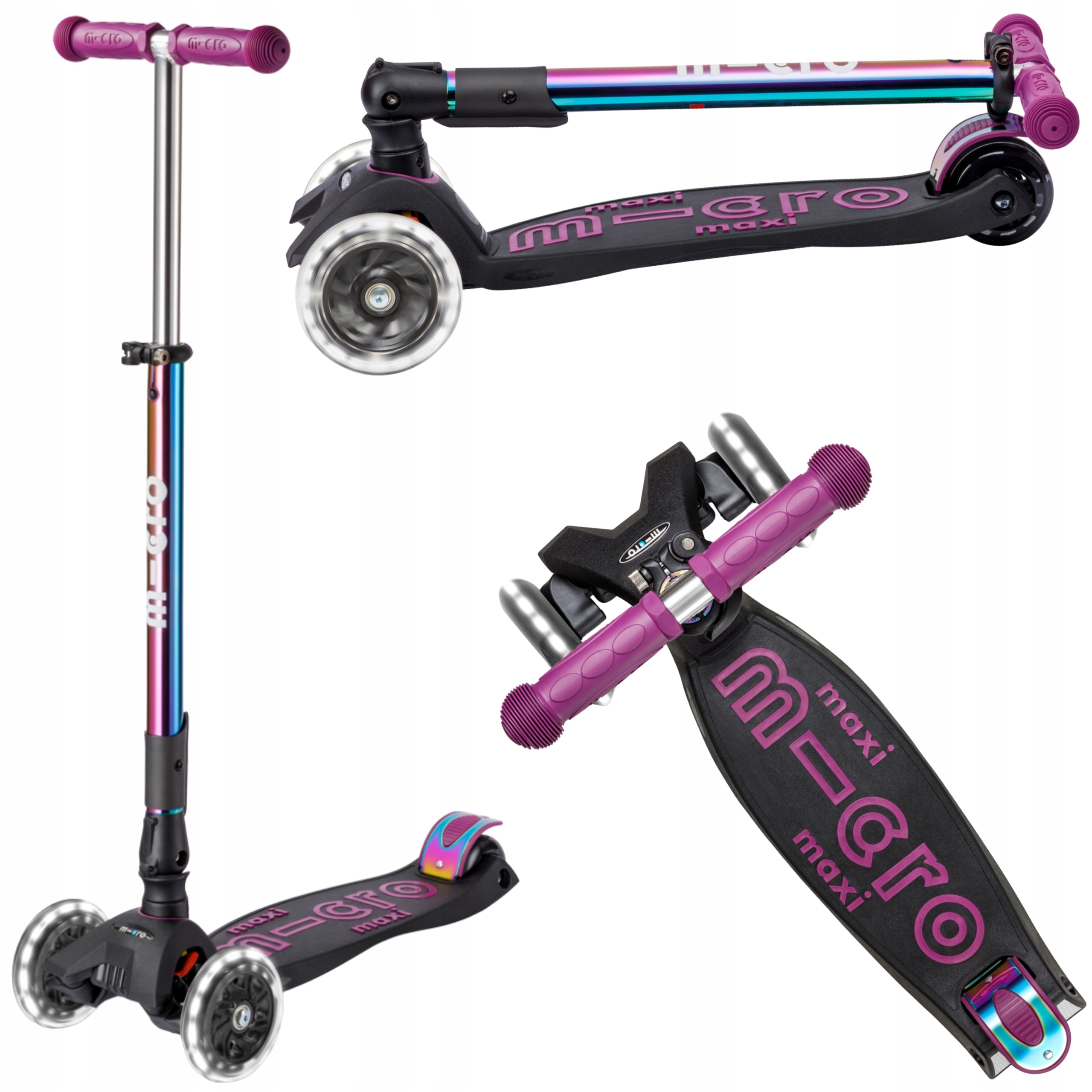 Hulajnoga Trójkołowa Składana dla Dzieci Koła Led Micro Maxi Deluxe Fiolet