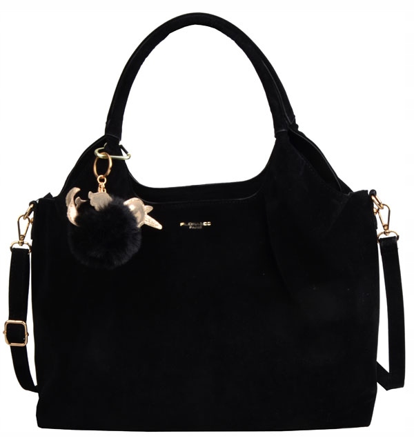 Flora&co Paris Torebka damska Shopper A4 Casual Zamsz Czarny