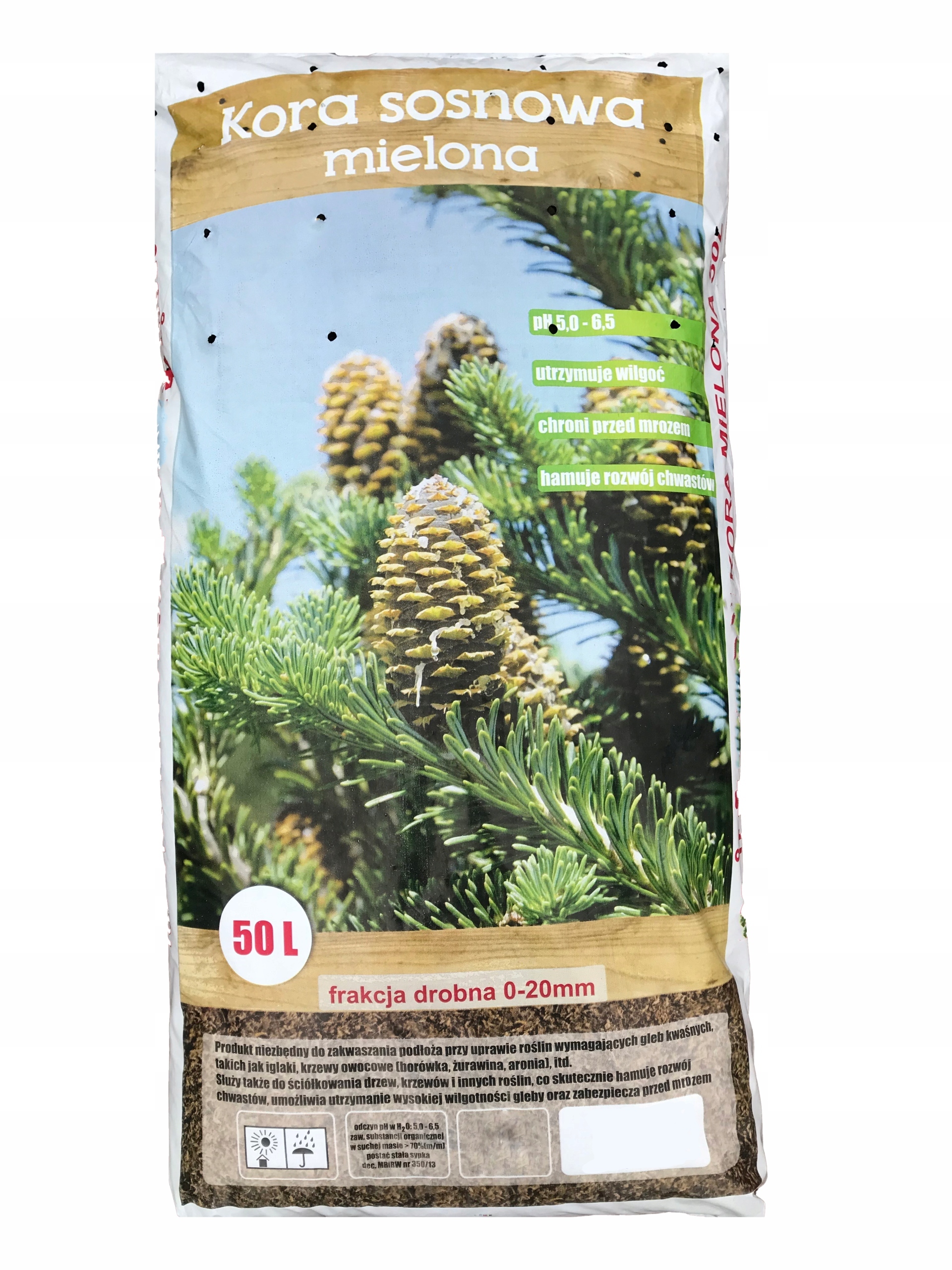 KORA SOSNOWA OGRODOWA MIELONA DROBNA 0-20MM 50L