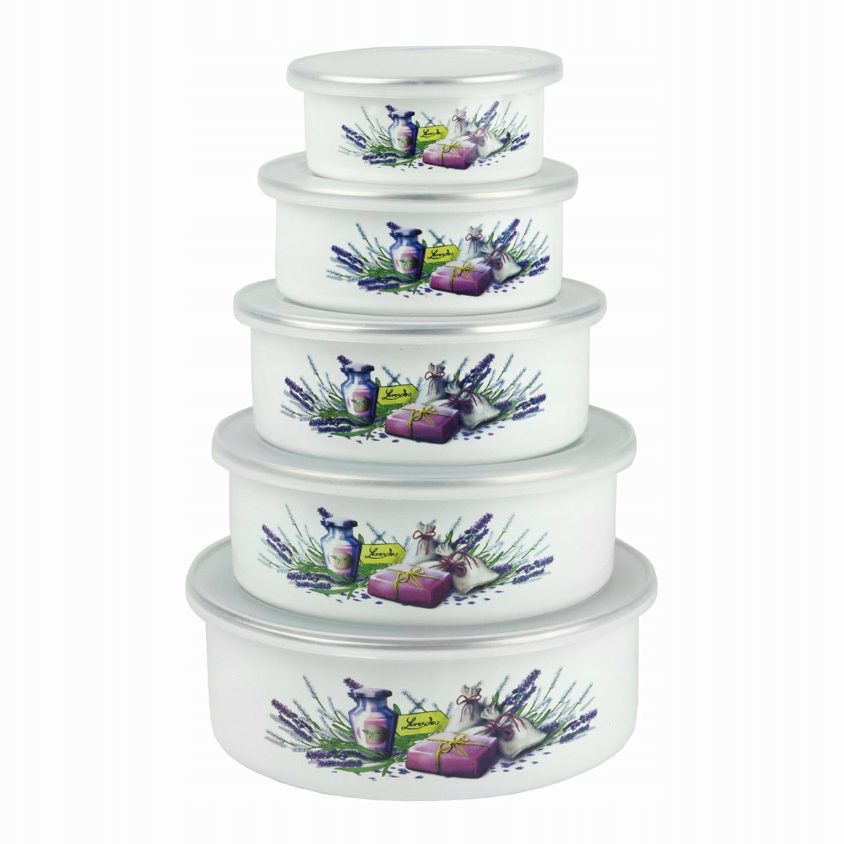 

Komplet 5 Misek Emaliowanych Z Pokrywką Pojemniki