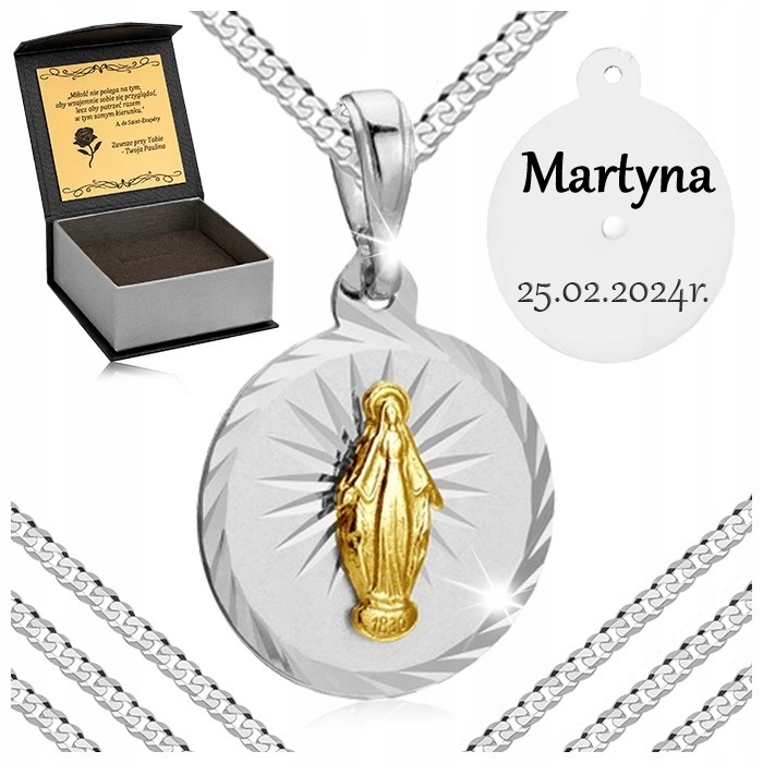 Dámský Stříbrný Řetízek Pancíř 925 Medailon Matka Boží Pro Babičku Gravírování