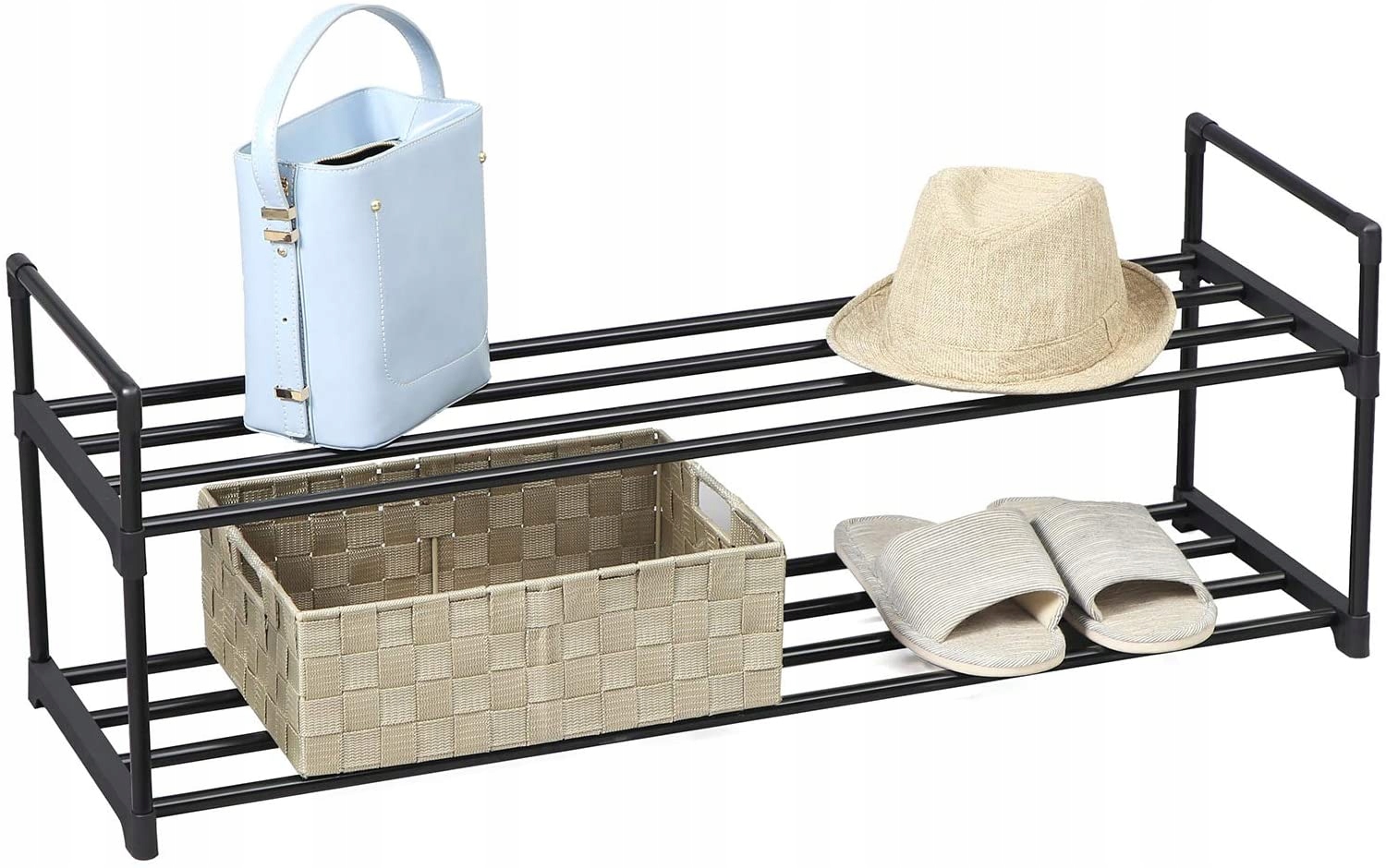 Široká skříň regál organizér na boty obuv černá 2 úrovně police