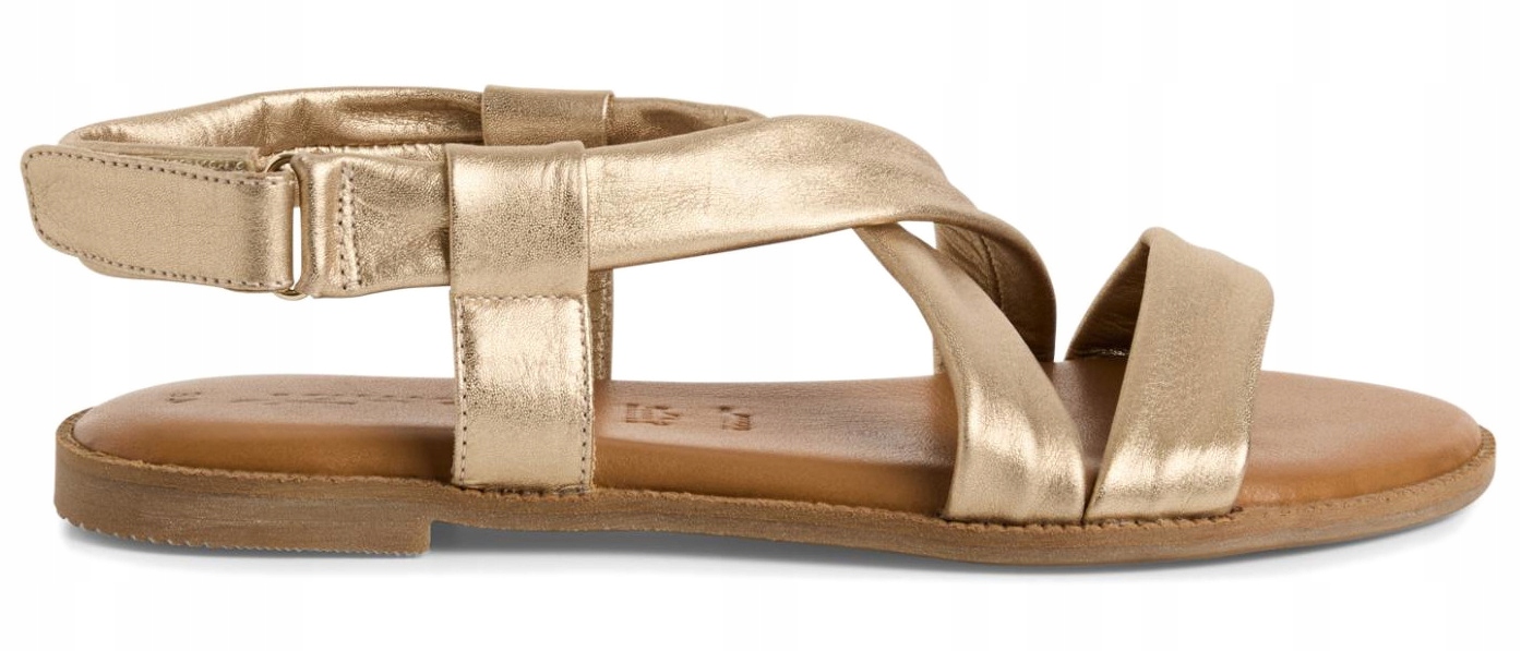 Tamaris zlaté dámské kožené sandály na plochém podpatku 37