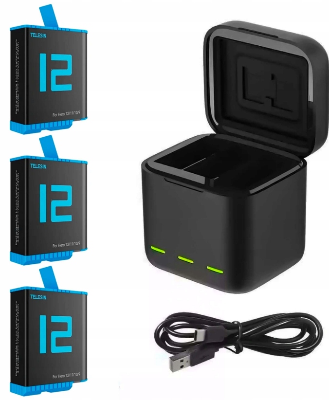 Telesin Tříkanálová Nabíječka s Boxem pro Baterie GoPro Hero 3x Baterie