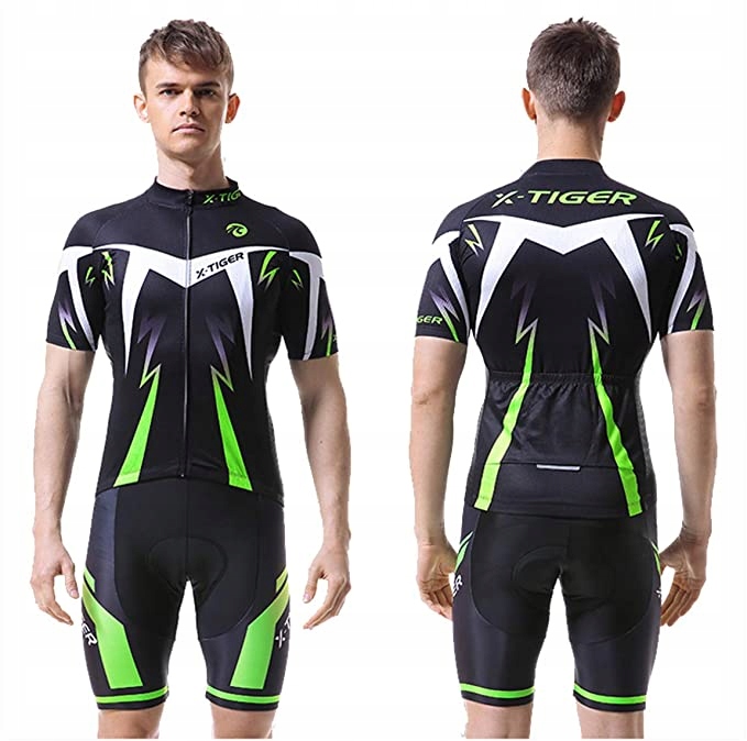 STRÓJ ROWEROWY KOMPLET KOLARSKI SPODENKI ŻELOWE KOSZULKA L X-TIGER ZIELONY Model X-TIGER