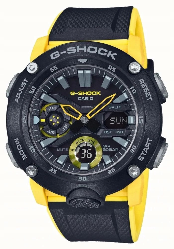Pánské hodinky Casio G-Shock GA-2000-1A9ER Carbon Core Guard a žluté akcenty