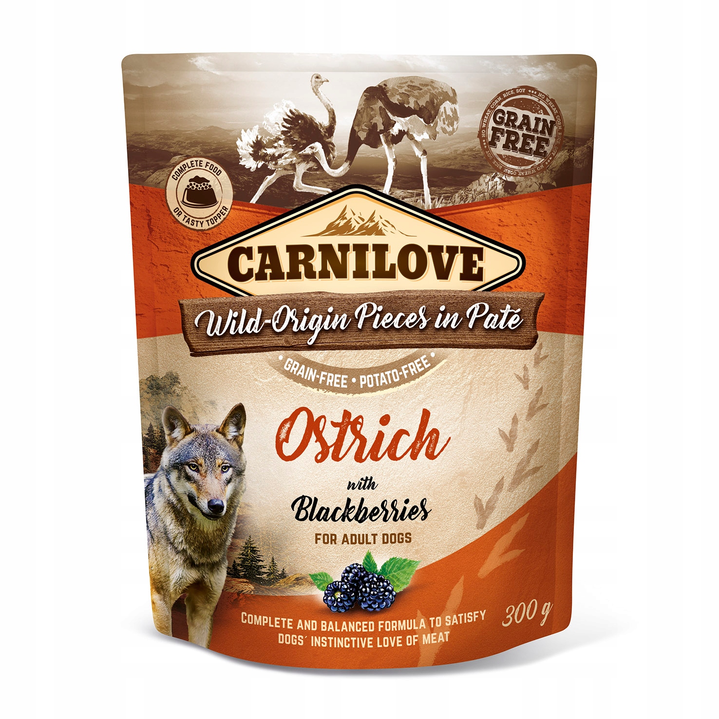 Levně vlhké krmivo krmivo pro psy Carnilove s kapsičkou pro dospělé psy Ostrich Ostružiny 12x300g