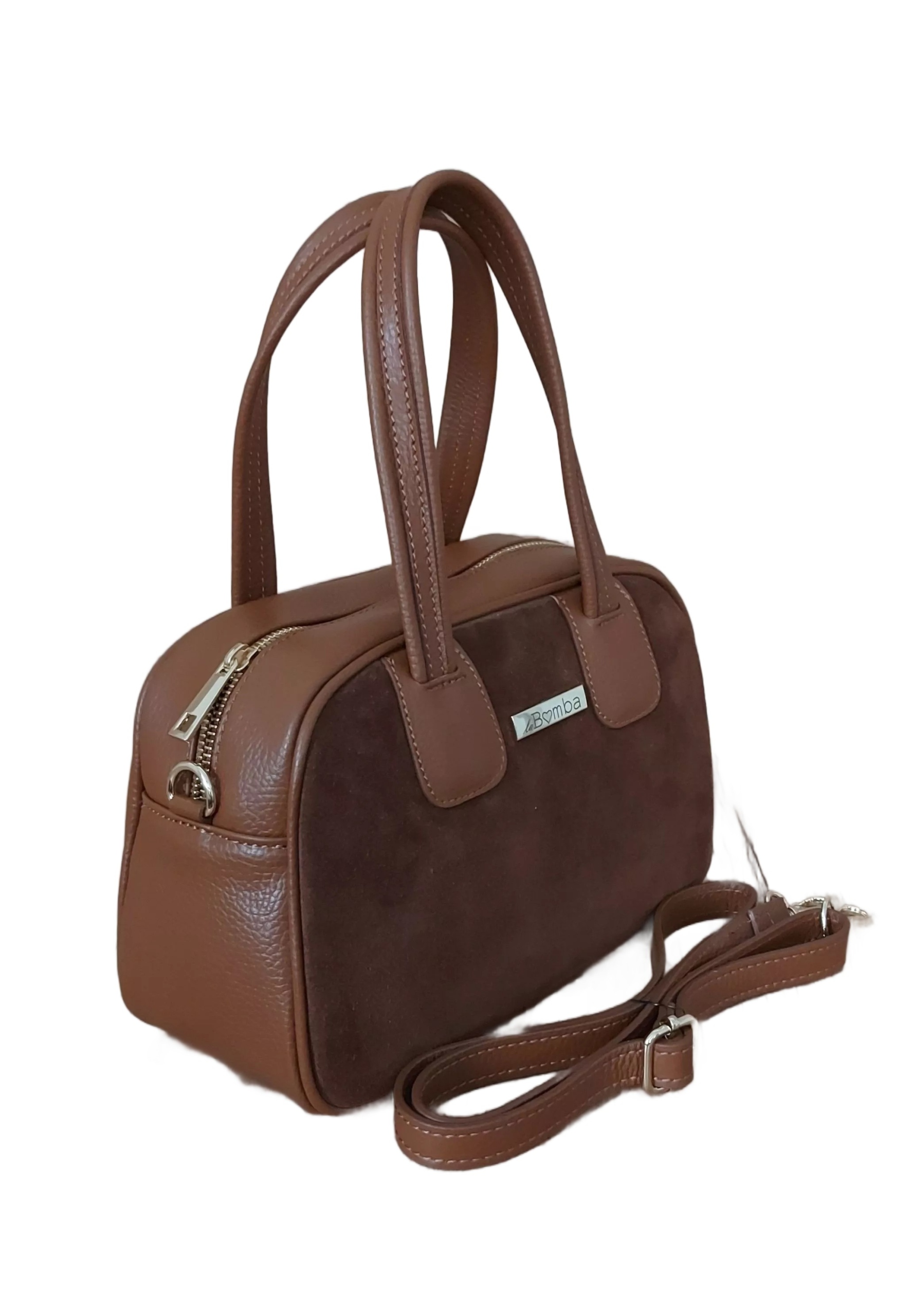 Elegantní Kufřík Kabelka Přes Rameno Do Ruky Kůže Semišové Vložky Camel