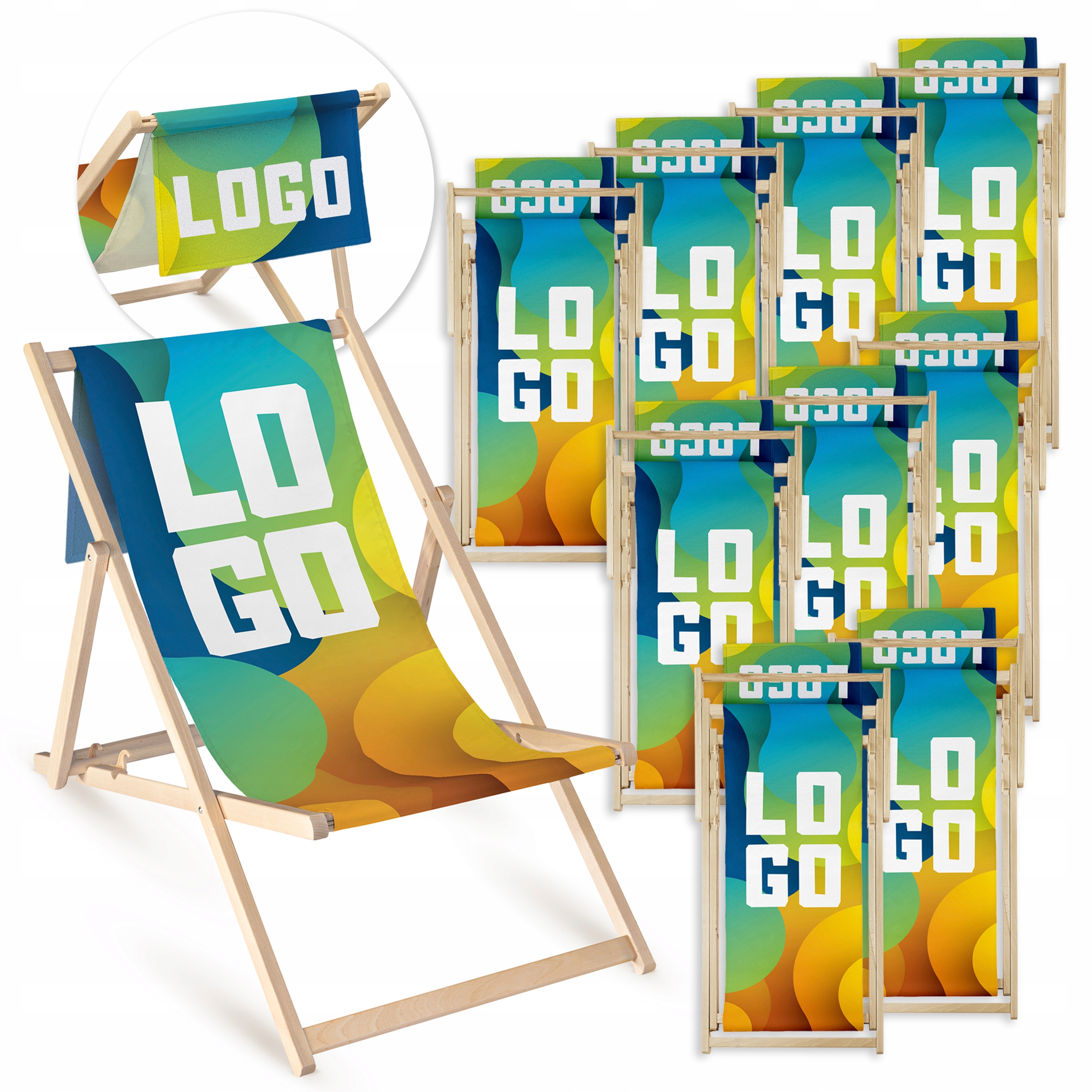 10 ks Reklamného Záhradného Ležadlo S Logom Vašej Firmy, Drevené S Nastaviteľnou Strieškou