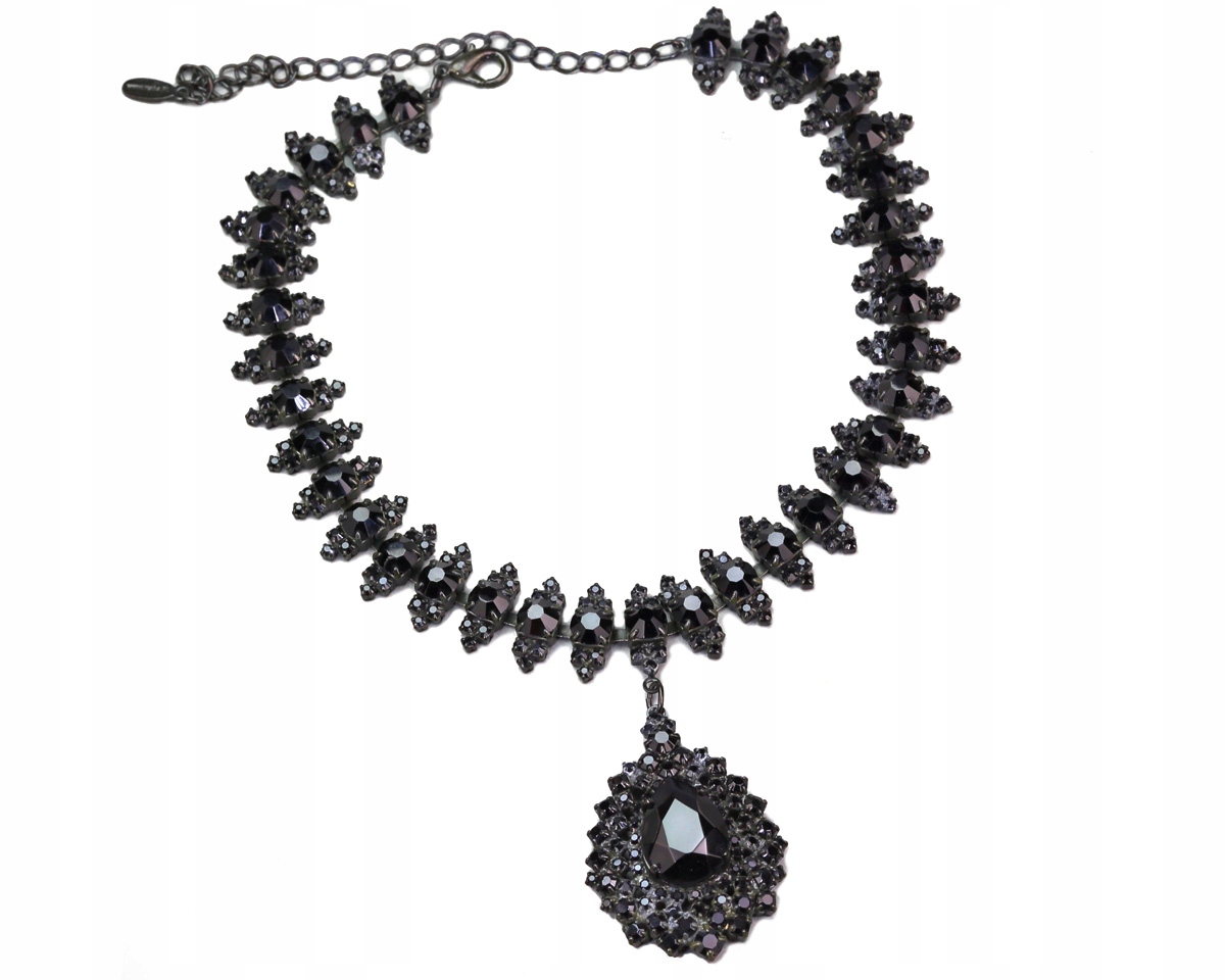 Černý Vintage obojek Kolia Choker Náhrdelník Černý Křišťál Český Retro