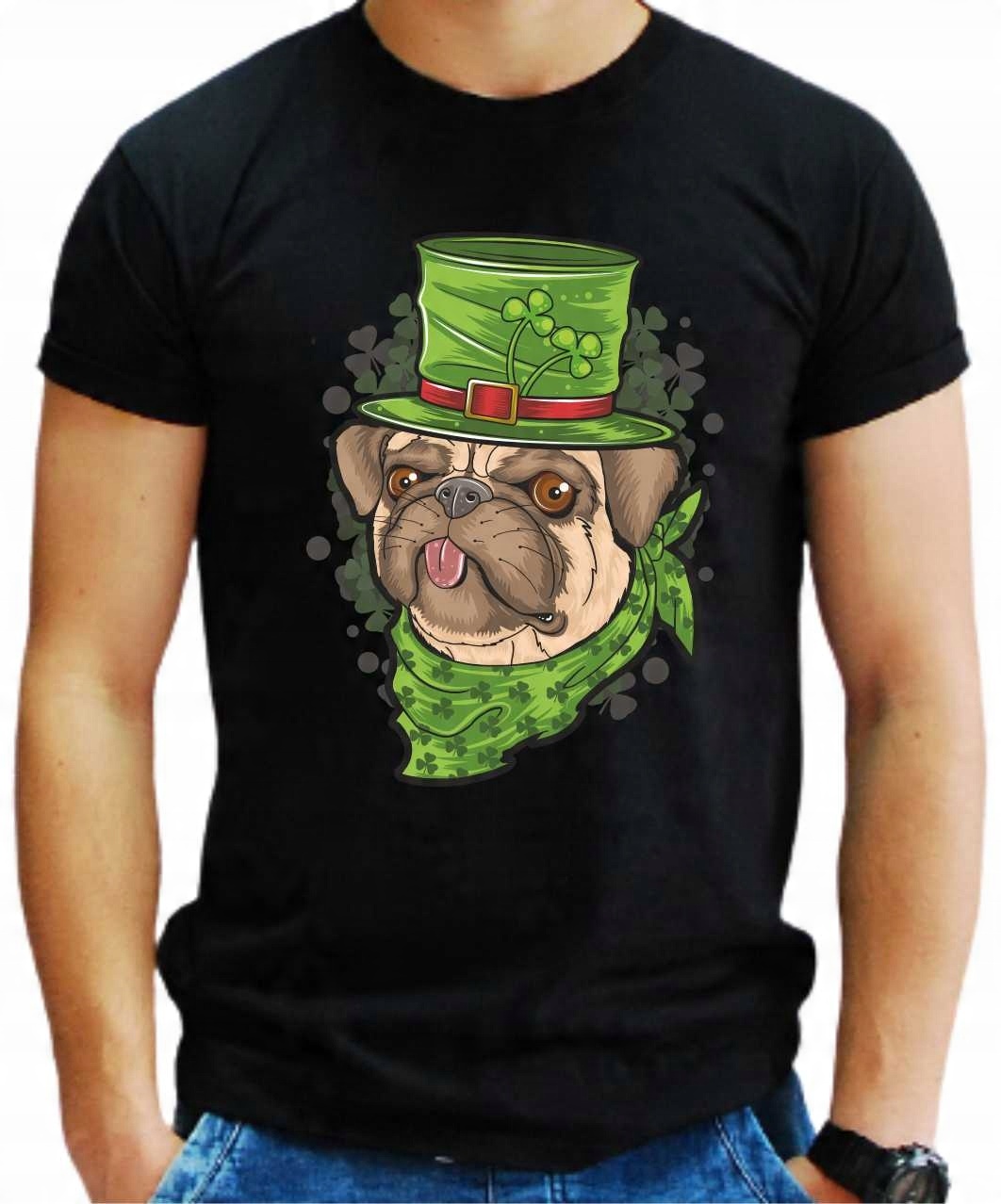 

T-shirt męski Mops Pug z nadrukiem czarny XXL