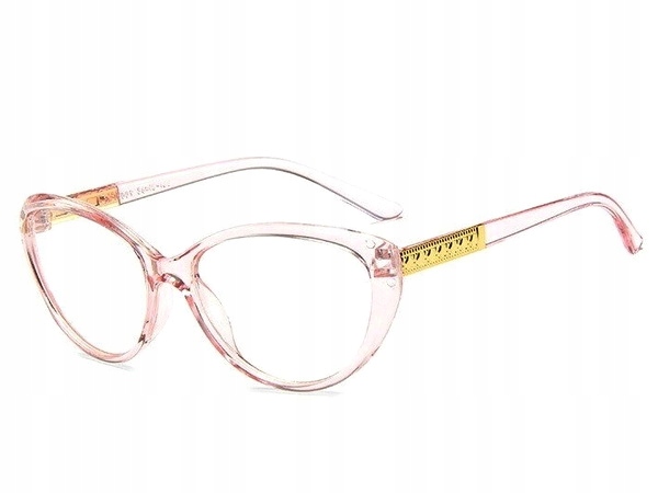 OKULARY ZERÓWKI KOCIE RÓŻOWE Transparentne Złote