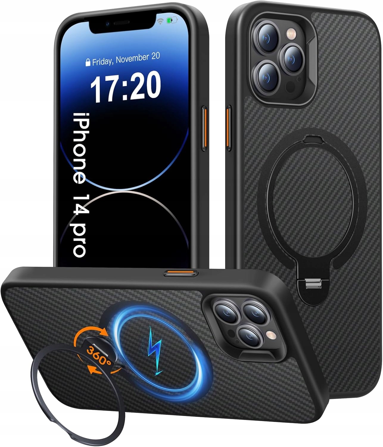 Bentiacc etui carbon MagSafe do iPhone 14 Pro uchwyt stojak czarne Premium
