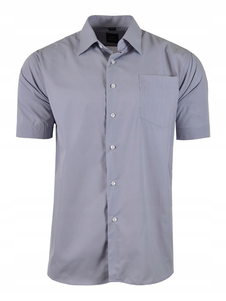 

50/51 Koszula Gładka Szara Krótki Rękaw Duża