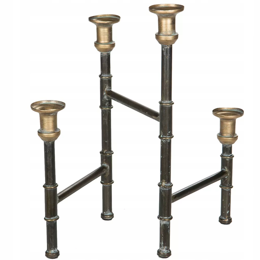 Svícen Kandelabr na 4 svíčky kovový retro zlatý černý na stůl parapet