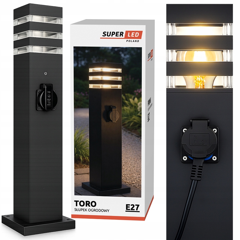 Stojací zahradní lampa Sloupek 60 cm E27 Led zásuvka 230V