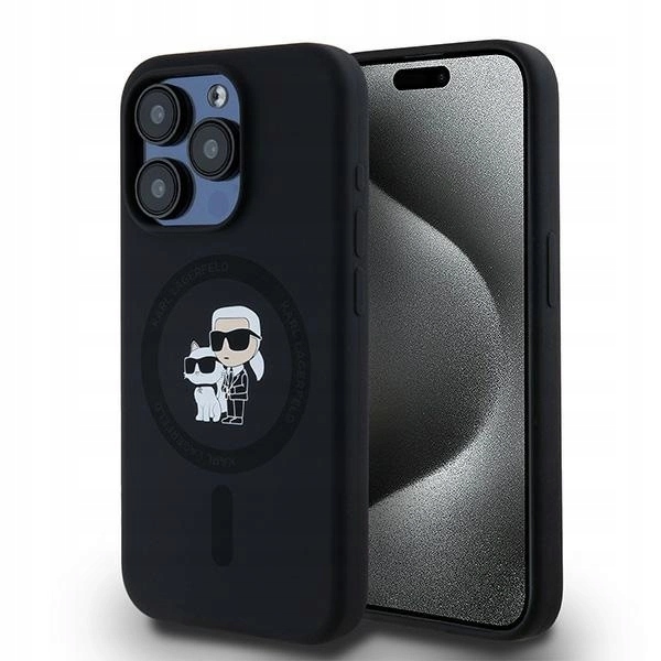Pouzdro Karl Lagerfeld Silicone Karl&Choupette MagSafe pro iPhone 15 Pro – černé