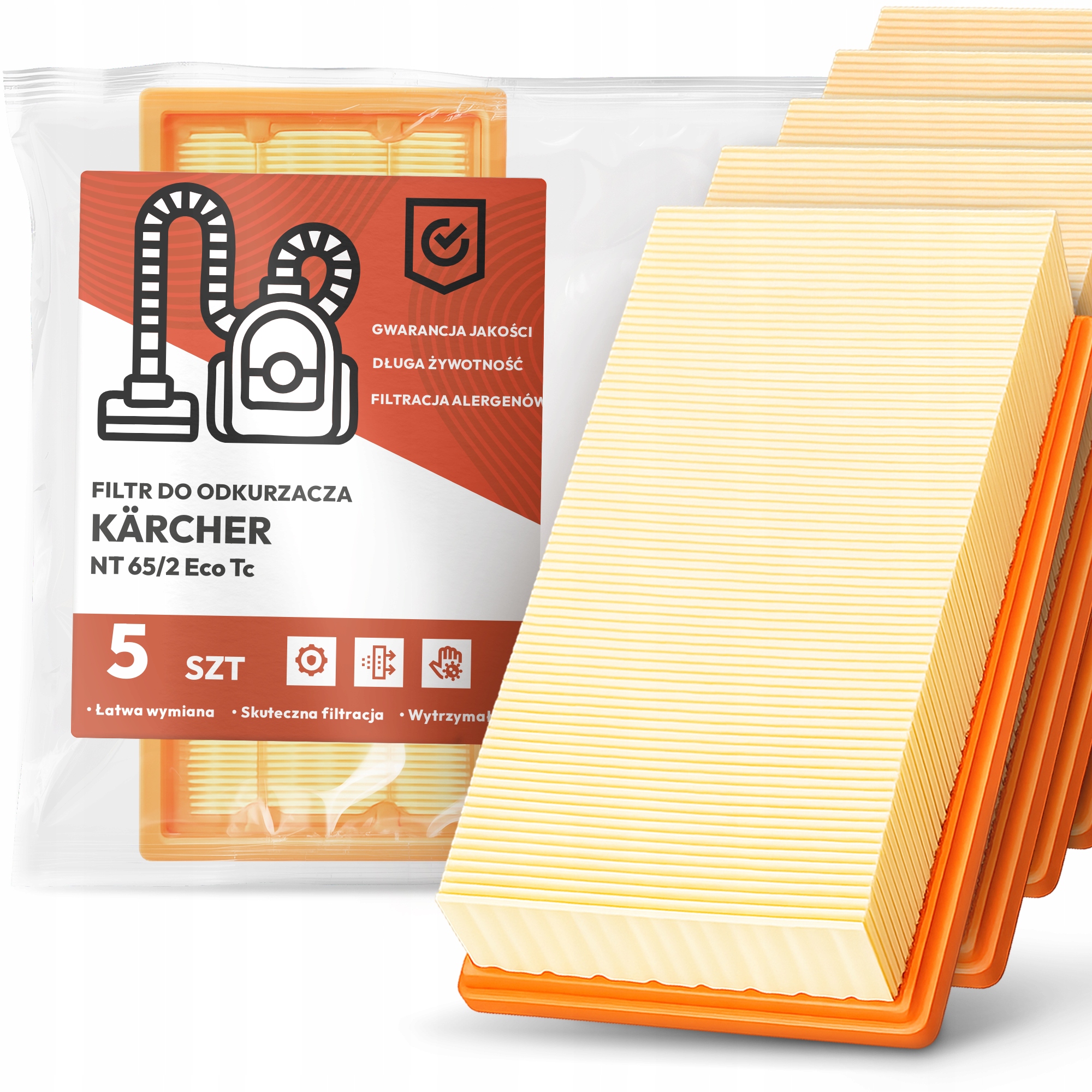 5 x Vzduchový Filtr Pro Vysavač Kärcher Nt 65/2 Eco Tc Výkonný Filtr Em-w