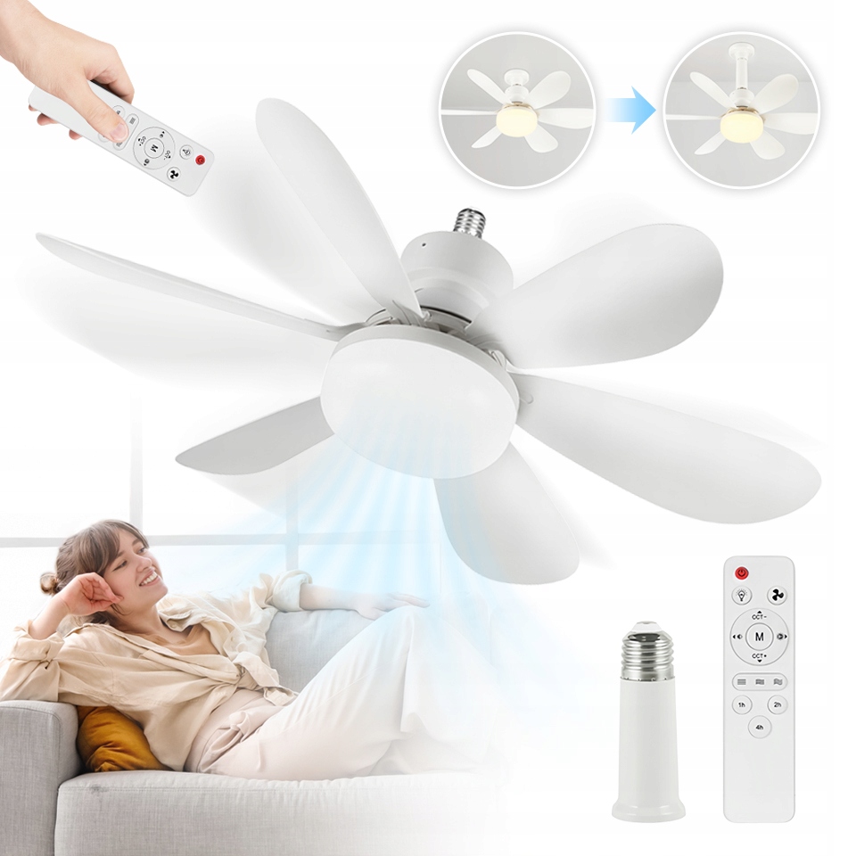 2w1 40w 52cm WIATRAK ŻARÓWKA Lampa LED z Wentylatorem E27 + Pilot