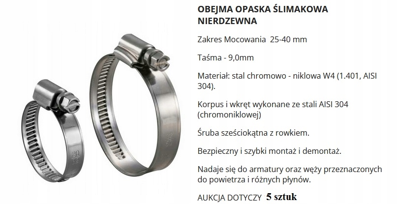 

25-40 Opaska Obejma Nierdzewna W4 Cybant Taśma 9mm