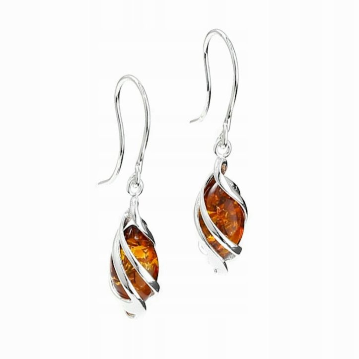 Stříbrné Závěsné Náušnice S Jantarovými Olivami