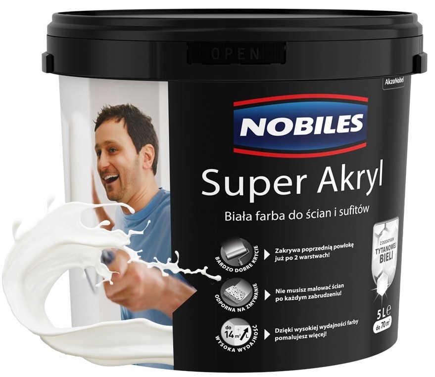 Nobiles Akryl Akrylowa Farba Do Ścian I Sufitów Biała 5L