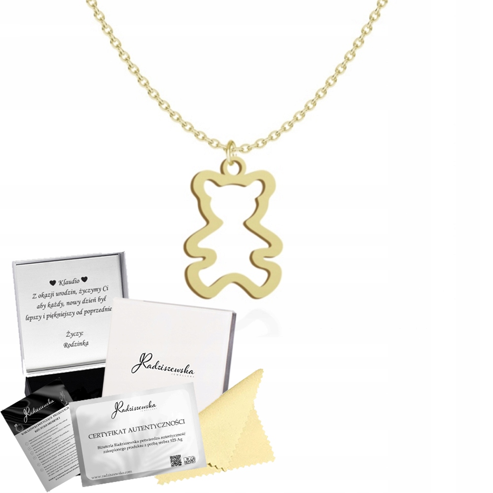 Zlatý Jemný Náhrdelník S Medvídkem Řetízek Narozeniny Žena Stříbro 925