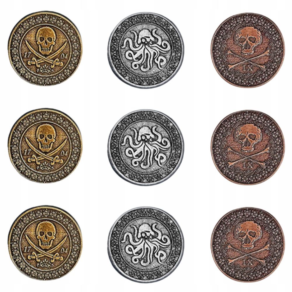 ZESTAW 9 PIRACKICH METALOWYCH MONET LARP RPG