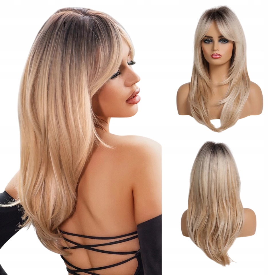 Peruka Blond Ombre Damska Termoodporna Dłuższa Grzywka Jak Naturalne Włosy