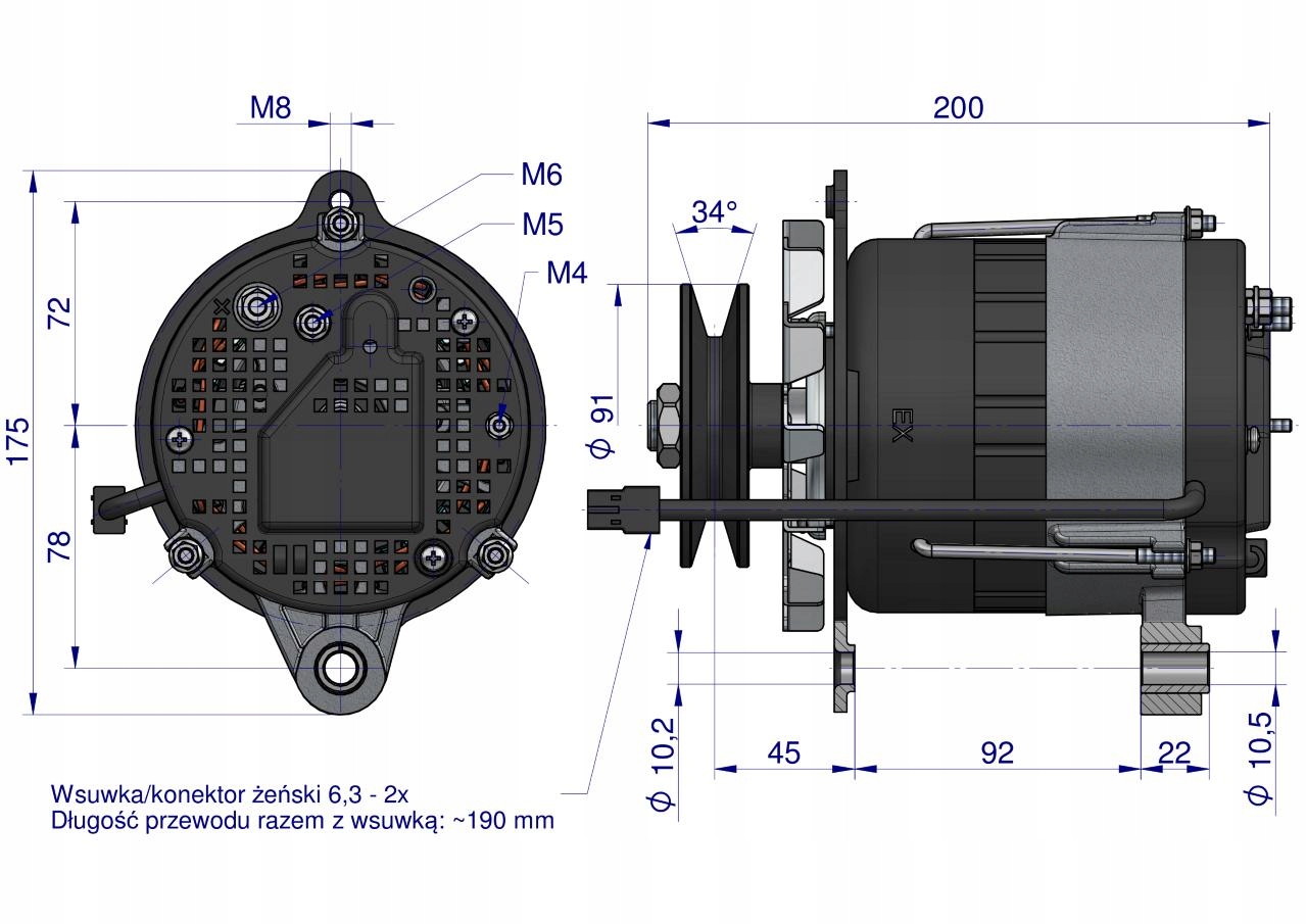 Alternator MTZ 72A Z PRZEWODEM EXPOM KWIDZYN eu Producent części Expom