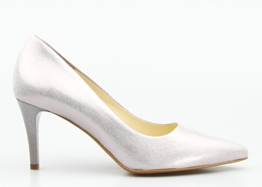 Stříbrné Lodičky Se Špičkou, Lesklá Kůže, Velikost 36