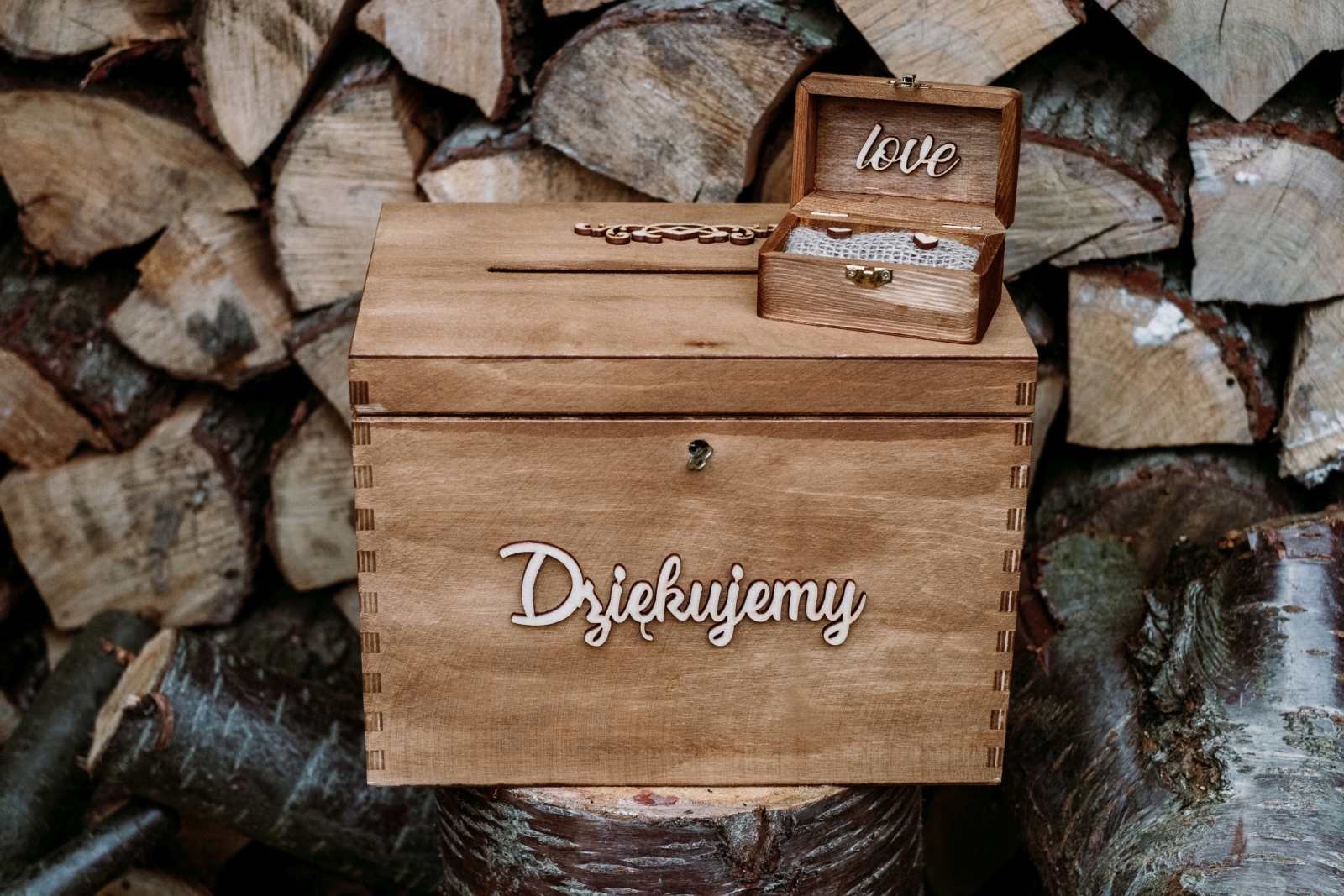 PUDEŁKO NA KOPERTY I SZKATUŁKA NA OBRĄCZKI Z JUTĄ RUSTYKALNE BOHO ZESTAW